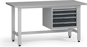 Výškovo nastaviteľný dielenský stôl G5, 1500 x 750 x 800-1000 mm, 1x kontajner, 4 zásuvky, grafit