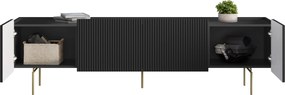 TV skrinka Malmi 200 cm - čierny mat / zlatá