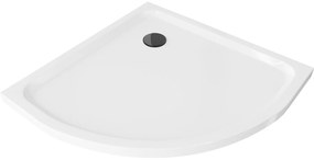 Mexen Flat, štvrťkruhová akrylátová sprchová vanička 100x100x5 cm SLIM, biela, čierny sifón, 41101010B