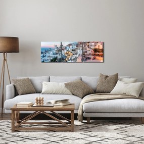 Obraz - Súmrak v Santorini (s hodinami) (90x30 cm)