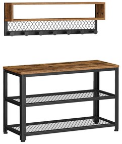 Vešiak a lavička na topánky, 2-úrovňový botník, rustikálny hnedý