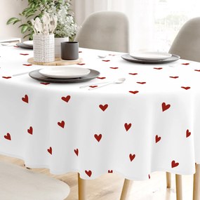 Goldea oválny obrus 100% bavlnené plátno - červené srdiečka na bielom 120 x 160 cm