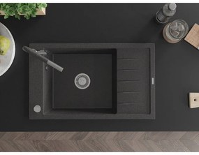 Mexen Elias, 1-komorový granitový drez 795x480x200 mm a drezová batéria Flora, čierna škvrnitá, 6511-76-670401-08