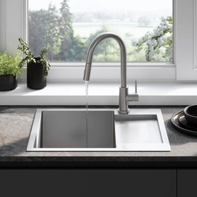 Rea Paul, 1-komorový oceľový drez 600x480x185 mm, brúsená oceľ, ZLE-06009