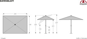 Doppler EXPERT 220 x 140 cm - slnečník s automatickým naklápaním - 2. akosť (S305)