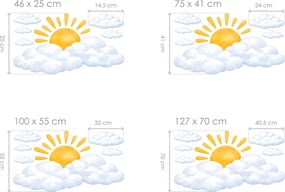 Slnko za mraky textilní prelepiteľné nálepky na stenu hárok 46 x 25 cm