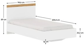Tempo Kondela Posteľ, 90x200, biela/dub wotan, VILGO