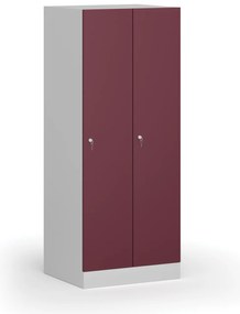 Šatníková skrinka znížená, 2 oddiely, 1500 x 600 x 500 mm, demont, cylindrický zámok, červené dvere