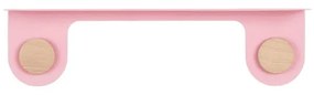 Nástenná ružová polica z ocele s detailom z dubového dreva s 2 háčikmi Gazzda Hook, dĺžka 50 cm
