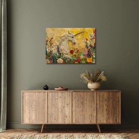 Obraz - Jednorožec s kvetinami (70x50 cm)