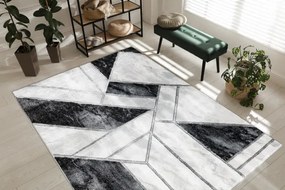 Koberec EMERALD exkluzívny 81953 glamour, styl marmur, geometrický čierny / strieborný