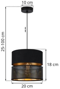 Závesné svietidlo Asti, 1x PVC/čierne textilné tienidlo, (fi 20cm), g, b