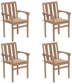 Stohovateľné záhradné stoličky s podložkami 4 ks tíkový masív 3073382