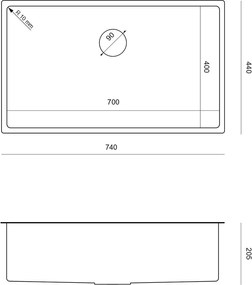 Quadron ANTHONY, oceľový drez 740x440x205 mm, brúsená oceľ, ZLE-90056