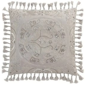 Zamatový šedý vankúš Moroccan so strapcami - 45*45 cm