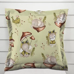Biante Detská bavlnená obliečka na vankúš s lemom Sandra SA-474 Žabky a zvieratká medzi hubami na zelenom 60 x 60 cm