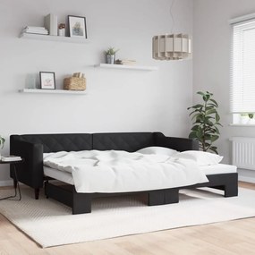 Denná posteľ s rozkladacou posteľou čierna 90x200 cm látka 3197428