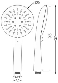 Mexen R-67, ručná sprchová hlavica, 3-funkcie, chrómová, 79567-01