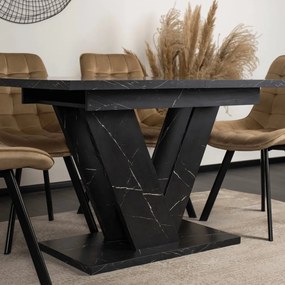 Rozkladací jedálenský stôl CLARK – čierny mramor, 120–160 cm