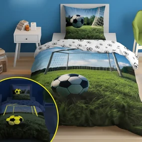Bavlnené posteľné obliečky svietiace v tme - motív futbalovej lopty 2 časti: 1ks 160x200 + 1ks 70x80