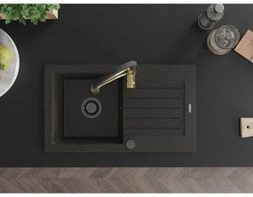 Mexen Pablo, 1-komorový granitový drez 752x436x161 mm a drezová batéria Aster, čierna-zlatá metalíza, 6510-75-73450-57-B