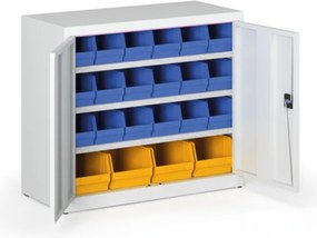Skriňa s plastovými boxmi BASIC - 800 x 400 x 920 mm, 18x B, 4x C, sivá/sivé dvere