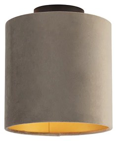 Stropné svietidlo s taupe zamatovým tienidlom so zlatom 20 cm - Combi čierne