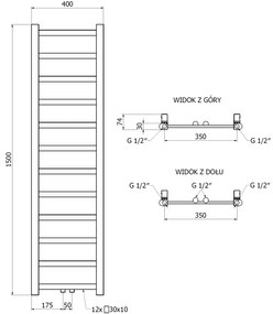 Mexen Bolt, vykurovacie teleso 1500 x 400 mm, 342 W, spodné a stredové, biela, W126-1500-400-00-20