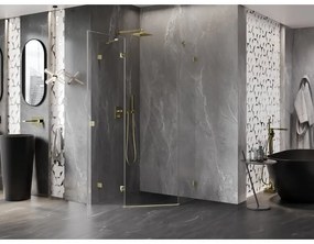 Mexen Lunar, Päťuholníkový sprchový kút Mexen Lunar s výklopným ľavým oknom 80 x 80 cm, 8mm číre sklo, zlatý matný profil, 831-080L-080P-55-00-L