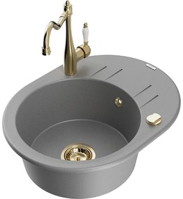 Mexen Kevin, drez granitový 586x458x190 mm, 1-komorový a drezová batéria Carla, šedá, 6517-71-670700-50