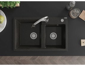 Mexen Tomas, 2-komorový granitový drez 800x500x190 mm a drezová batéria Elia, čierna-zlatá metalíza, 6516-75-670101-00