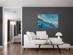 Obraz - Bledomodrý mramor so zlatom I. (90x60 cm)