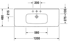 Duravit DuraStyle - Umývadlo do nábytku 1200x480 mm, 1 otvor pre batériu prepichnutý, biela 2320120000
