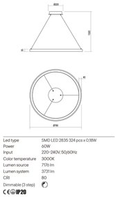 Redo 01-2677- LED Stmievateľný luster na lanku ICONIC LED/60W/230V pr. 78 cm čierna
