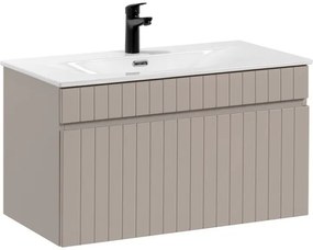 Koupelnová sestava Iconic 80 cm se zápustným umyvadlem, skříňkami a zrcadlem kašmír/bílá