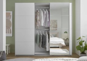 Šatníková skriňa so zrkadlom Carano, 215 cm, biela