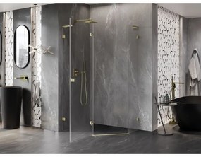 Mexen Lunar, L päťuholníkový sprchový kút naklápací doľava 100 x 90 cm, 8mm číre sklo, zlatý matný profil, 831L-100L-090P-55-00-L