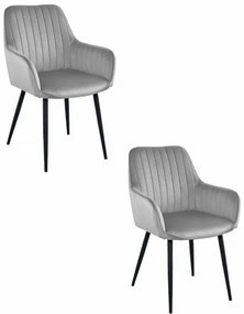 Set dvoch jedálenských stoličiek SOLDEN  zamatové strieborné / sivé (čierne nohy) (2ks)