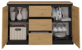 Komoda Musecalo 11 (dub artisan + antracit). Akcia -20%. Vlastná spoľahlivá doprava až k Vám domov. 1132861