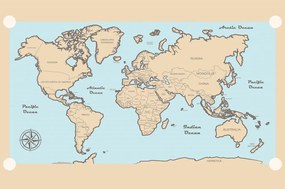 Tapeta mapa sveta s béžovým okrajom - 375x250