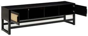 Čierny TV stolík z borovicového dreva s ratanovými dvierkami Støraa Jolene
