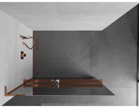 Mexen Kioto+ L, sprchová zástena Walk-In s poličkou a vešiakom 110 x 200 cm, 8mm sklo vzor zrkadlo, ružové zlato profil, 800-110-123-60-50