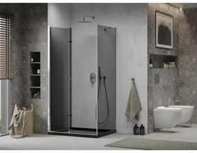 Mexen Lima, sprchový kút so skladacími dverami 80 (dvere) x 120 (stena) cm, 6mm šedé sklo, chrómový profil + slim sprchová vanička čierna + chrómový sifón, 856-080-120-01-40-4070