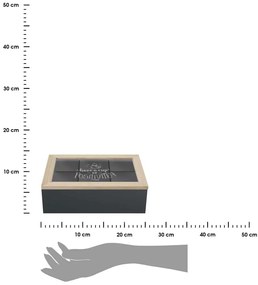 Drevený organizér na čaj Positive Black, 24x16,5x7 cm