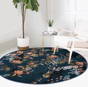 Tmavomodrý prateľný okrúhly koberec vhodný pre robotické vysávače ø 120 cm Comfort – Mila Home