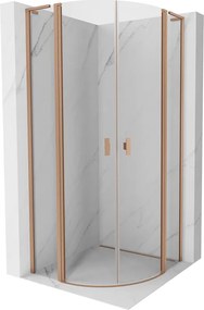 Mexen Mist L, štvrťkruhový sprchový kút s 2-krídlovými dverami, 80 x 80 cm, 8mm číre sklo, medený profil, 8A32L-080-080-65-00