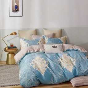 Kvalitné posteľné obliečky s ornamentálnym vzorom modrej farby 3 časti: 1ks 200x220 + 2ks 70 cmx80