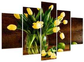Obraz žltých tulipánov vo váze (150x105 cm)