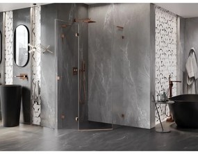 Mexen Lunar, L päťuholníkový sprchový kút naklápací doľava 80 x 80 cm, 8mm číre sklo, profil ružové zlato, 831L-080L-080P-60-00-L