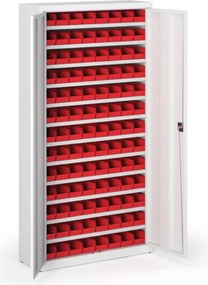 Skriňa s plastovými boxami BASIC - 1800 x 400 x 920 mm, 104xA, sivá / sivé dvere